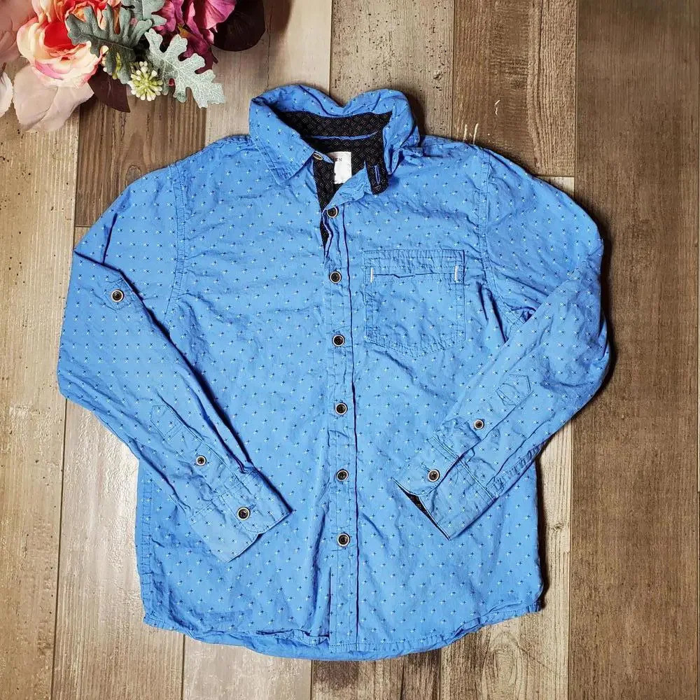 LEVEL TEN AUTHENTIC Blue Cotton Button Down Dress Shirt Boys Size Small (8) EUC